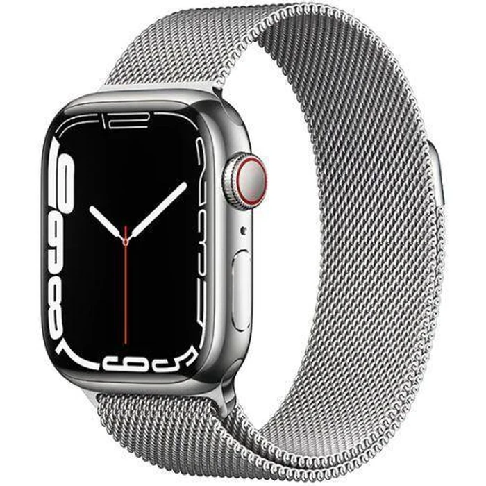 Apple Watch Series 7 (Cellular + GPS) - 32GB - Silver Stainless Steel Case with Silver Milanese Loop Band by Apple - Refurbished - Acceptable condition