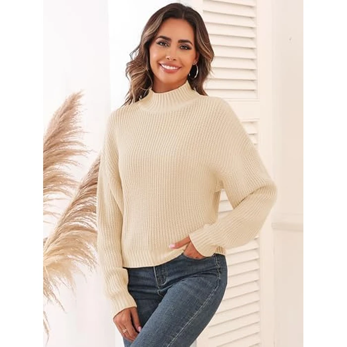 ZAFUL Women's Cropped Turtleneck Sweater Lantern Sleeve Ribbed Knit Pullover Sweater Jumper (1-Apricot, S) by ZAFUL - Image 5