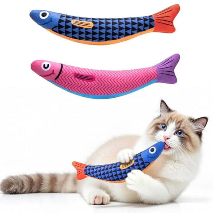 PetBusy Cat Toys with[5000mg A+Natural Catnip &Silvervine] [Baby Grade] Interactive Soft Chew Kicker Cat Toys for Indoor Cats & Kittens, [Crinkle &Bell] Fish Sound Toy, Drives Bored Cat Crazy with Fun by PetBusy - Used - Very Good condition - US$8.88