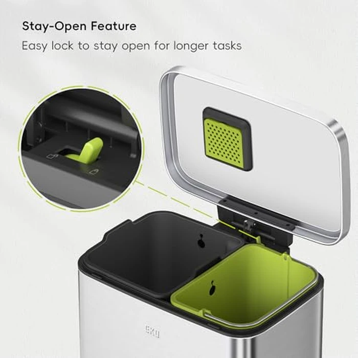 EKO Madison Brushed Stainless 25L+20L Dual Compartment Step Trash Can with Inner Liner, Recycling Bin, Soft-Close Lid, Fingerprint-Resistant Finish, and Durable Stainless Steel for Home and Office by EKO - Image 7