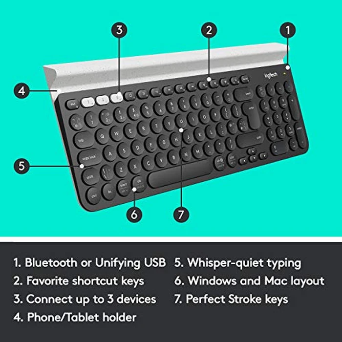 Logitech K780 Multi-Device Wireless Keyboard for Computer, Phone and Tablet - Logitech Flow Cross-Computer Control Compatible - Speckles by Logitech - Image 6