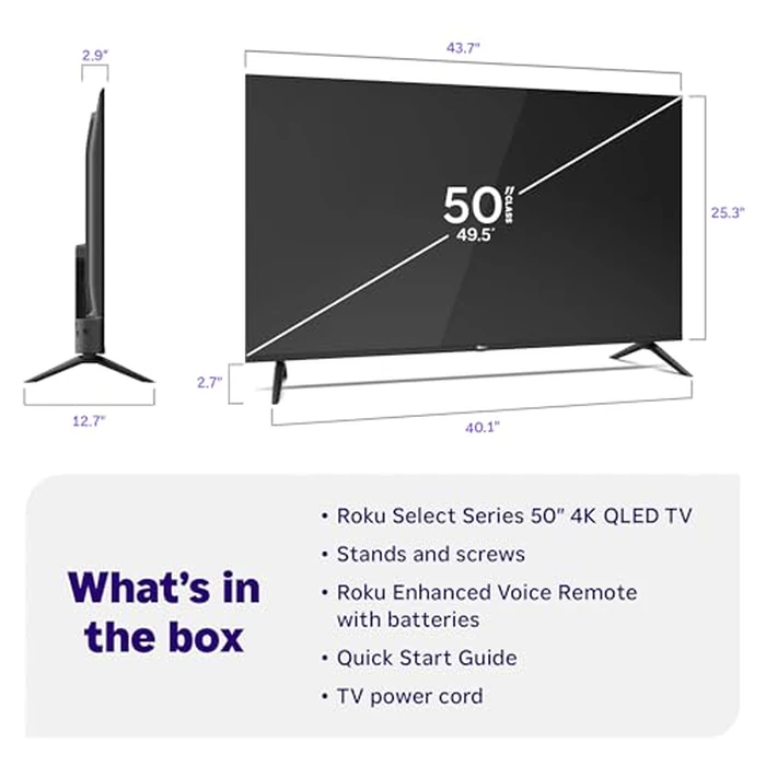 Roku Smart TV 2026 - 50-Inch Select Series, 4K QLED TV - Roku TV with Voice Remote - Flat Screen QLED Television with Wi-Fi for Streaming Live Local News, Sports, & Movies - Bluetooth Headphone Mode by Roku - Image 9
