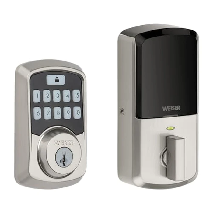 Weiser Aura Satin Nickel Bluetooth Door Lock, Remote Sharing Compatible with Alexa and Google Assistant, Auto Lock, Create, Disable and Delete Codes Via App, Scheduled and Maintain up to 250 Codes by Weiser - Image 1