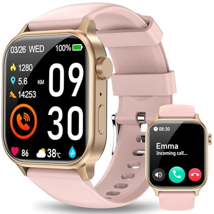 Smart Watch for Men Women with Bluetooth Call, 1.85" HD Touch Screen Fitness Watch with IP67 Waterproof Heart Rate/Sleep Monitor, 100+ Sports Modes Activity Trackers (Pink) by ganopterygon - Image 1