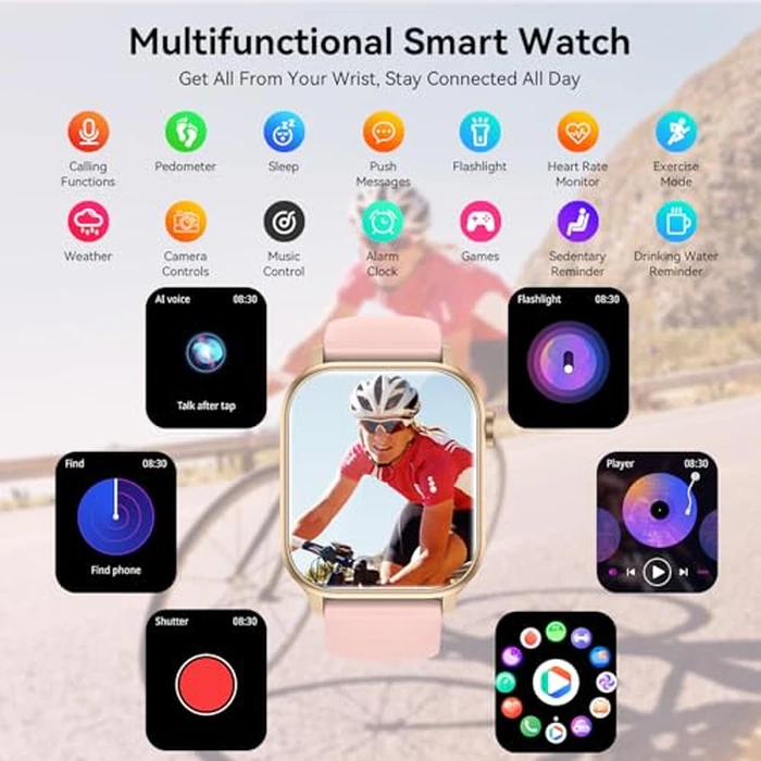 Smart Watch for Men Women with Bluetooth Call, 1.85" HD Touch Screen Fitness Watch with IP67 Waterproof Heart Rate/Sleep Monitor, 100+ Sports Modes Activity Trackers (Pink) by ganopterygon - Image 2