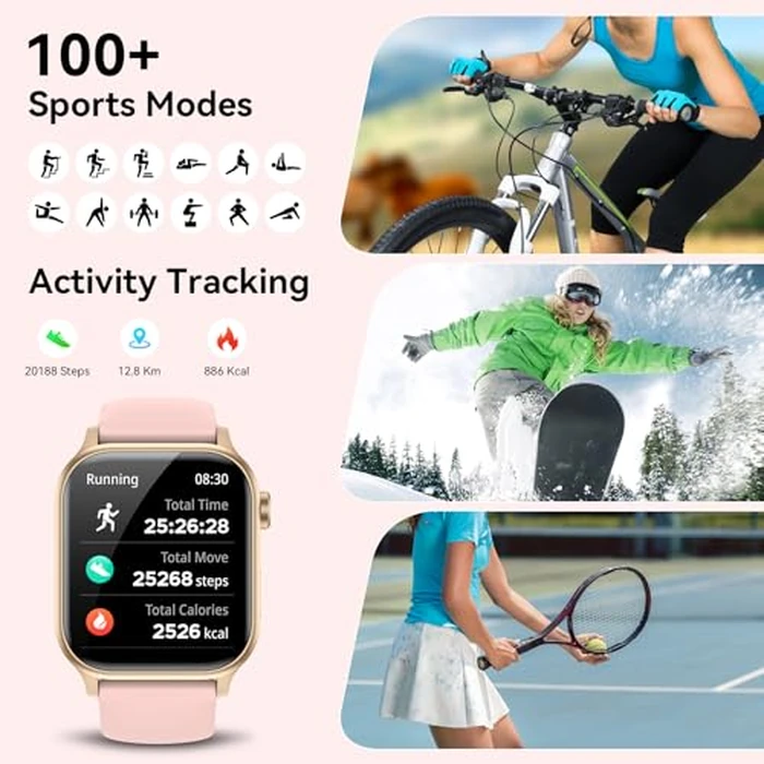 Smart Watch for Men Women with Bluetooth Call, 1.85" HD Touch Screen Fitness Watch with IP67 Waterproof Heart Rate/Sleep Monitor, 100+ Sports Modes Activity Trackers (Pink) by ganopterygon - Image 5