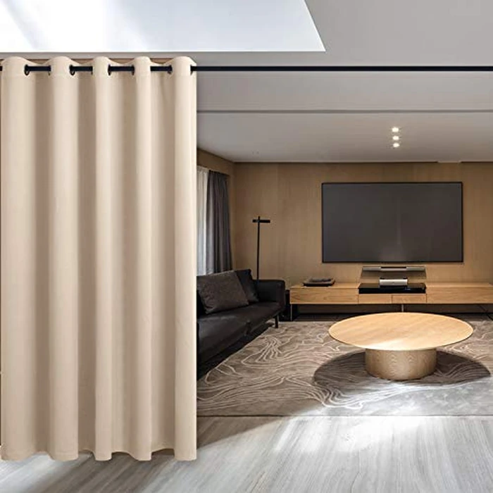 Hiasan Sound Blocking Room Divider Curtain - Thermal Insulated Sliding Door Vertical Blind Curtain, Extra Wide Blackout Curtains for Living Room, Bedroom Partition, Kids Room, Beige, 6.6 ft W x 7 ft L by Hiasan - Used - Good condition