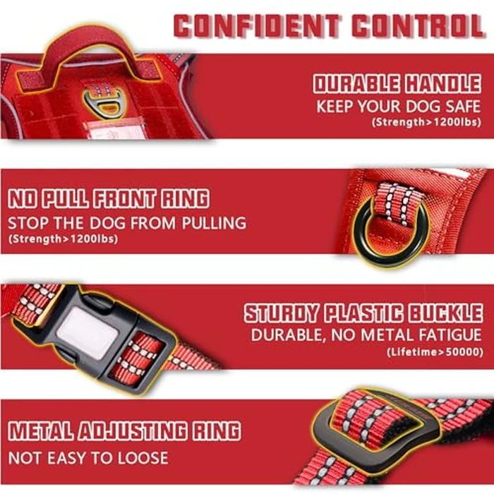 AUROTH Tactical Dog Harness for Large Dogs No Pull Adjustable Pet Harness Reflective K9 Working Training Easy Control Pet Vest Military Service Dog Harnesses Red L by AUROTH - Image 4