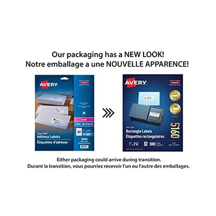 Avery 1" x 2-5/8" Bulk Addressing Labels, 15,000 Labels with Easy Peel, Laser/Inkjet Printers, White Rectangle Blank Labels, (5160), Great for FBA Labels (5 Packs of 5160), Made in Canada by Avery - Image 2
