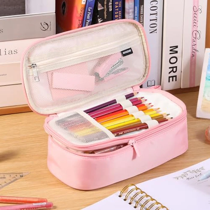 Nuozme Large Pencil Case,Big Capacity Pencil Pouch,Personalized Initial Pencil Bag with smooth zipper,Multiple Pockets,Cute Aesthetic Stationery Pen Case Bag for Teen Girls College (Purple, K) by Nuozme - Image 8