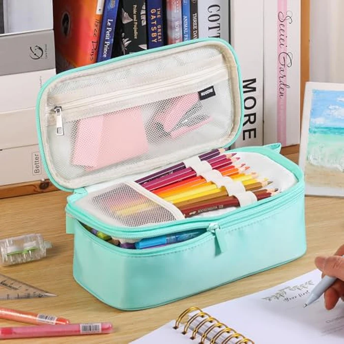 Nuozme Large Pencil Case,Big Capacity Pencil Pouch,Personalized Initial Pencil Bag with smooth zipper,Multiple Pockets,Cute Aesthetic Stationery Pen Case Bag for Teen Girls College (Purple, K) by Nuozme - Image 9