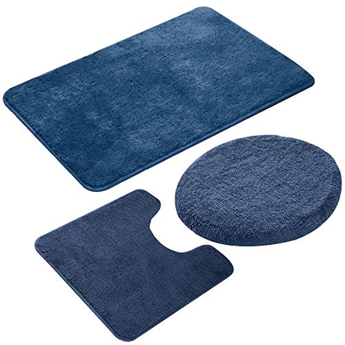 Elehealthy 3 Pieces Bathroom Rug Set, Non-Slip Bath Mats for Floors, Ultra Soft Absorbent and Comfortable U-Shaped Contour Rug, Floor Mat and Toilet Lid Cover(Navy Blue) by Elehealthy - Used - Very Good condition