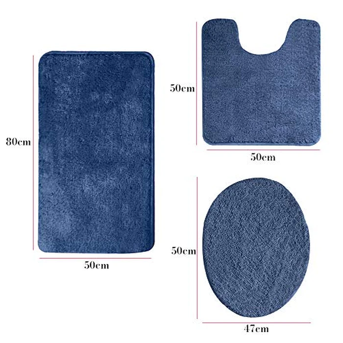 Elehealthy 3 Pieces Bathroom Rug Set, Non-Slip Bath Mats for Floors, Ultra Soft Absorbent and Comfortable U-Shaped Contour Rug, Floor Mat and Toilet Lid Cover(Navy Blue) by Elehealthy - Image 3