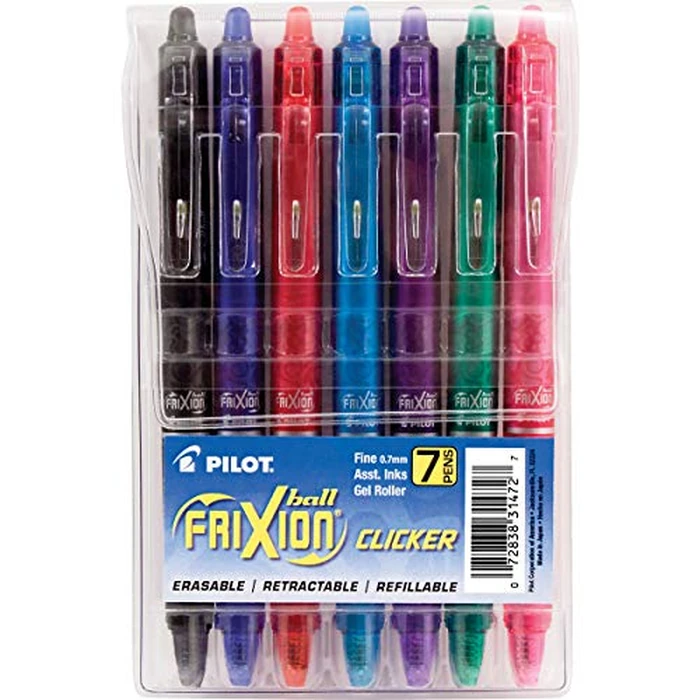 PILOT FriXion Clicker Erasable, Refillable & Retractable Gel Ink Pens, Extra Fine Point, Assorted Color Inks, 7-Pack Pouch (31472) by PILOT - Image 1