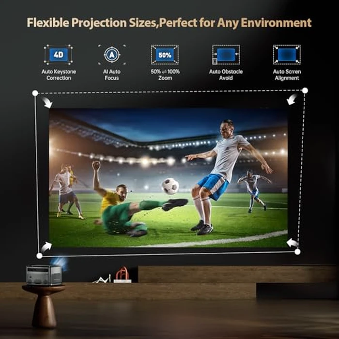 [Auto Focus& Auto Keystone] FLICKERPRO H88 4K Projector, WiFi6 and BT5, Smart Android,700 ANSI, 3D Movie Projector, Outdoor Projector support USB/HDMI/PC/TV/Game console for Movies & Videos by FLICKERPRO - Image 2