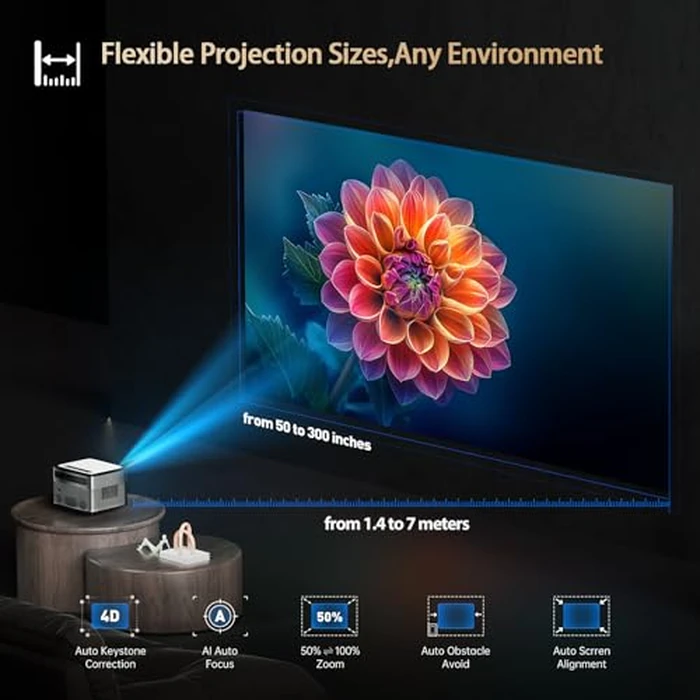 [Auto Focus& Auto Keystone] FLICKERPRO H88 4K Projector, WiFi6 and BT5, Smart Android,700 ANSI, 3D Movie Projector, Outdoor Projector support USB/HDMI/PC/TV/Game console for Movies & Videos by FLICKERPRO - Image 5