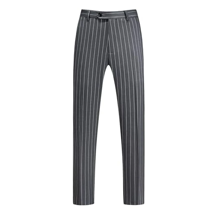 MOGU Men’s Striped Slim Fit Dress Pants - Lightweight Flat Front Pinstripe Suit Trousers, Business Casual Slacks Size S 32 Gray by MOGU - Image 1