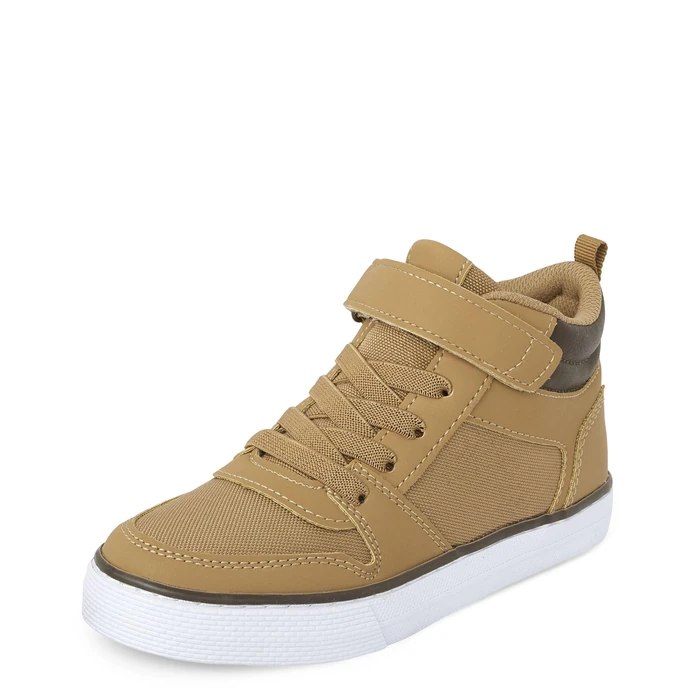 The Children's Place,Boys Casual Lace Up Hi Top Sneakers,Tan,Little Kid,13 by The Children's Place - Image 1