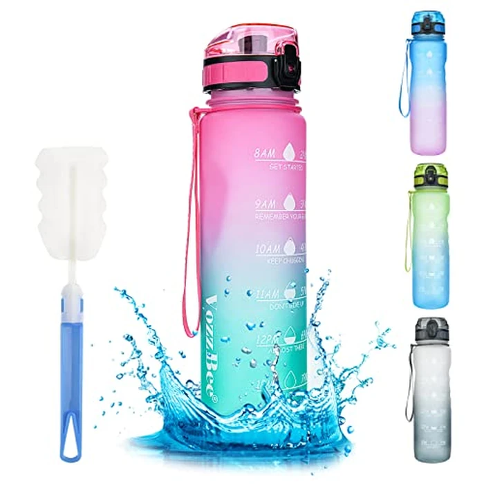 VOZZBEE Water Bottles, 32oz Motivational Water Bottle with Time Markings, Leakproof Tritan Sports Water Bottle with Large Spout & Gift Idea for Fitness Outdoors by VOZZBEE - Used - Like New condition - CA$8.32