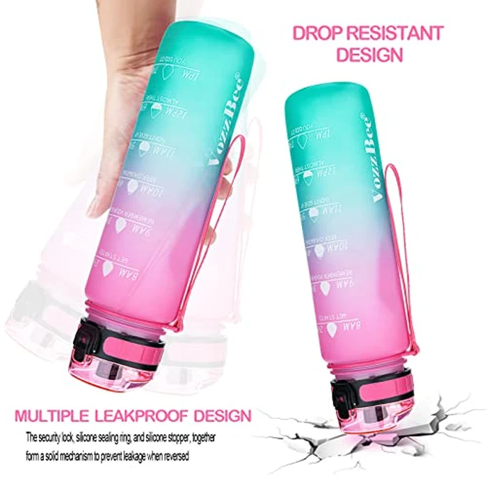 VOZZBEE Water Bottles, 32oz Motivational Water Bottle with Time Markings, Leakproof Tritan Sports Water Bottle with Large Spout & Gift Idea for Fitness Outdoors by VOZZBEE - Image 2