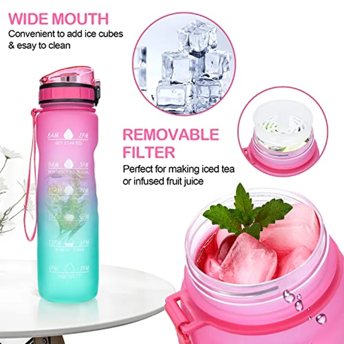 VOZZBEE Water Bottles, 32oz Motivational Water Bottle with Time Markings, Leakproof Tritan Sports Water Bottle with Large Spout & Gift Idea for Fitness Outdoors by VOZZBEE - Image 4