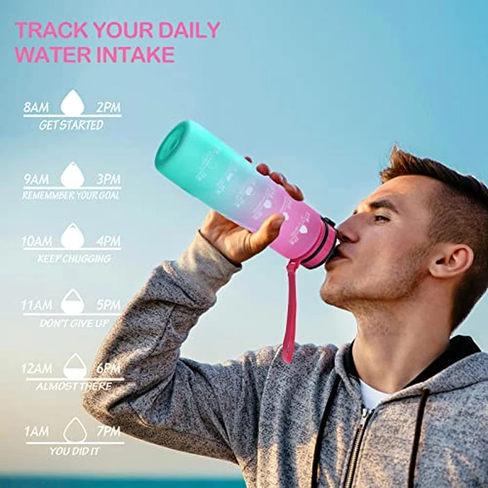 VOZZBEE Water Bottles, 32oz Motivational Water Bottle with Time Markings, Leakproof Tritan Sports Water Bottle with Large Spout & Gift Idea for Fitness Outdoors by VOZZBEE - Image 6
