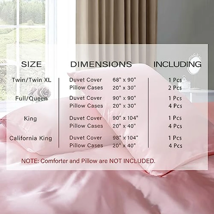 P Pothuiny 5 Pieces Satin Duvet Cover Full/Queen Size Set, Luxury Silky Like Blush Pink Duvet Cover Bedding Set with Zipper Closure, 1 Duvet Cover + 4 Pillow Cases (No Comforter) by P Pothuiny - Image 2