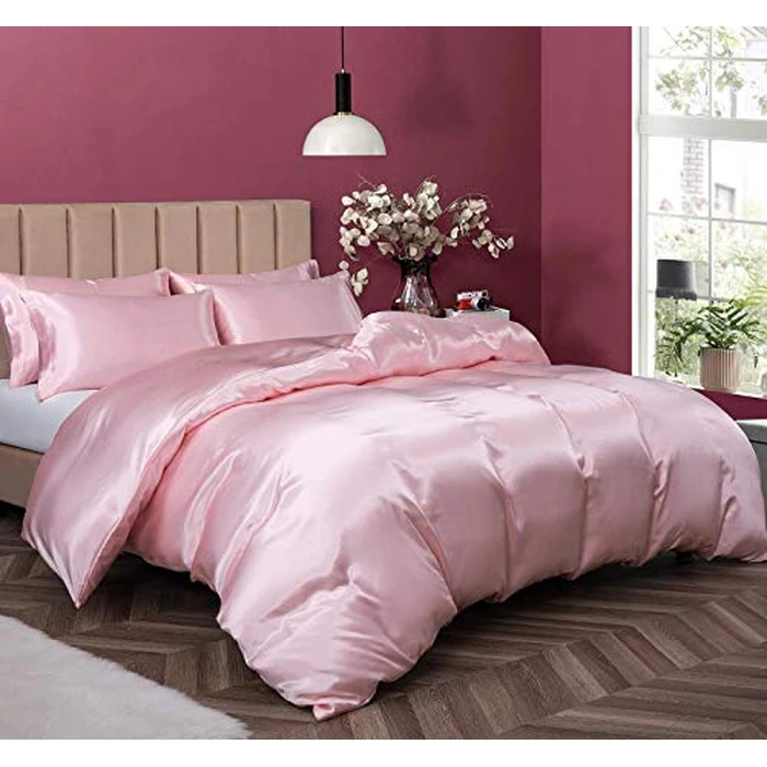 P Pothuiny 5 Pieces Satin Duvet Cover Full/Queen Size Set, Luxury Silky Like Blush Pink Duvet Cover Bedding Set with Zipper Closure, 1 Duvet Cover + 4 Pillow Cases (No Comforter) by P Pothuiny - Image 3
