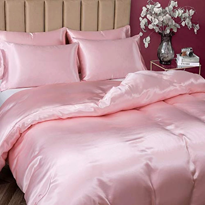 P Pothuiny 5 Pieces Satin Duvet Cover Full/Queen Size Set, Luxury Silky Like Blush Pink Duvet Cover Bedding Set with Zipper Closure, 1 Duvet Cover + 4 Pillow Cases (No Comforter) by P Pothuiny - Image 4