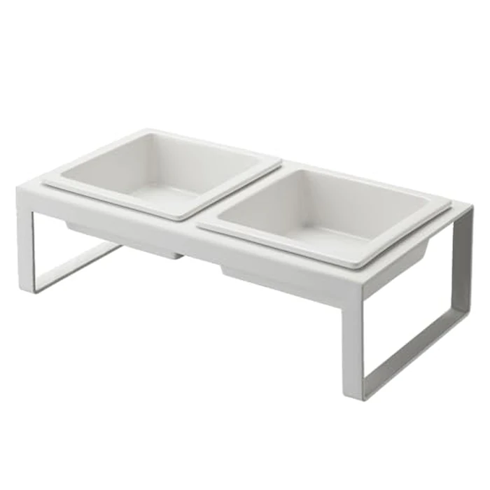 Yamazaki Home Steel and Ceramic Pet Food Stand, Steel + Ceramic, Tall, 1.25 Cups | 300 millliliters per Bowl, No Assembly Req. by YAMAZAKI - Used - Like New condition - CA$44.27
