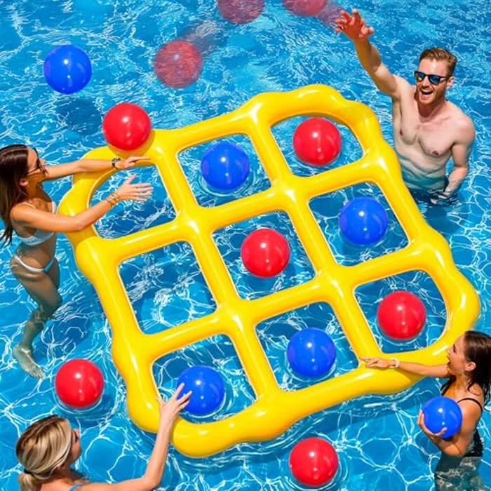 MGparty Pool Toys Games Set - Giant Tic Tac Toe Pool Toy Floating Board with 10 Balls - Summer Inflatable Outdoor Fun Field Day Beach Backyard Toys Floats for Kids Adults Teens (2-10 Players) by MGparty - Used - Like New condition - US$18.04