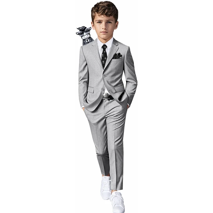Black n Bianco Boys Slim Fit Suit Rosefia Style Five Piece Set Mary Mid Gray 12 by Black n Bianco - Image 1