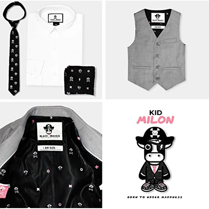 Black n Bianco Boys Slim Fit Suit Rosefia Style Five Piece Set Mary Mid Gray 12 by Black n Bianco - Image 3