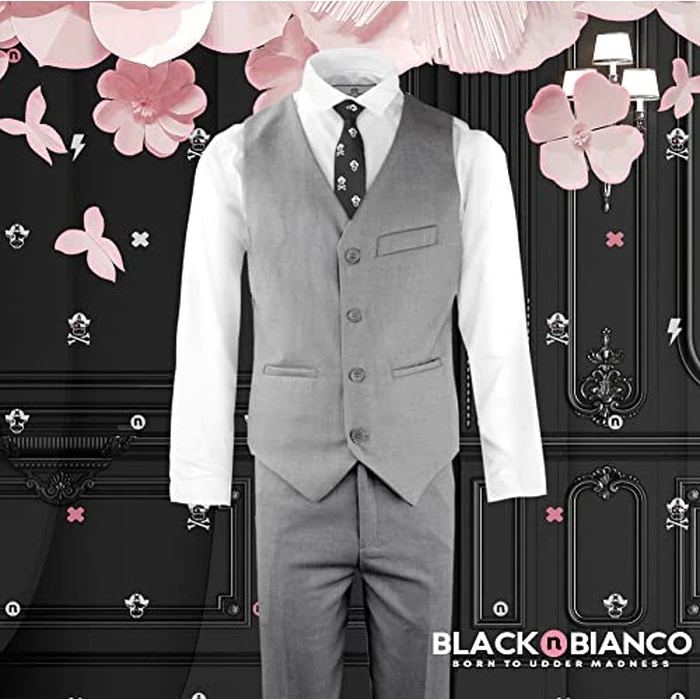 Black n Bianco Boys Slim Fit Suit Rosefia Style Five Piece Set Mary Mid Gray 12 by Black n Bianco - Image 5