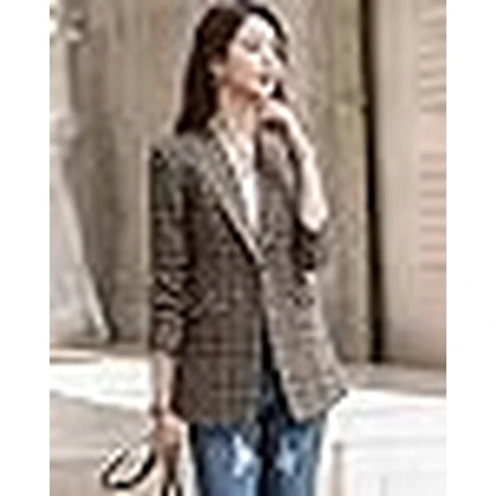 ebossy Women's Notch Lapel 2 Button Boyfriend Blazer Suit Houndstooth Plaid Jacket Coat (X-Large, Z-Khaki) by ebossy - Image 6