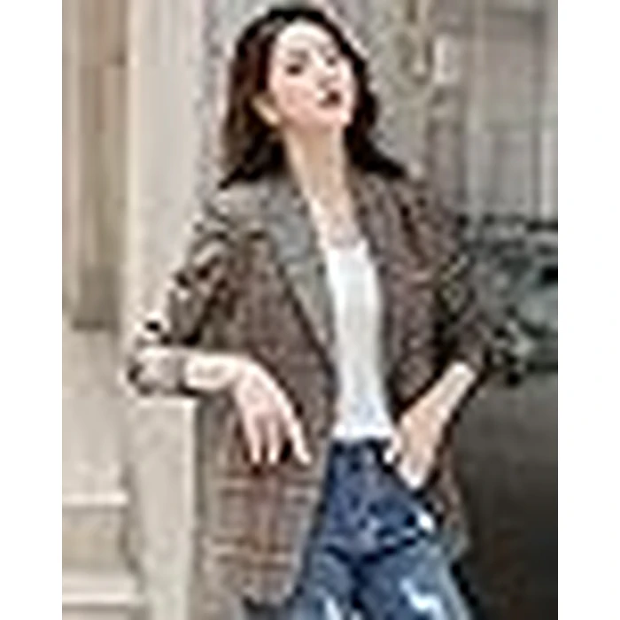 ebossy Women's Notch Lapel 2 Button Boyfriend Blazer Suit Houndstooth Plaid Jacket Coat (X-Large, Z-Khaki) by ebossy - Image 9