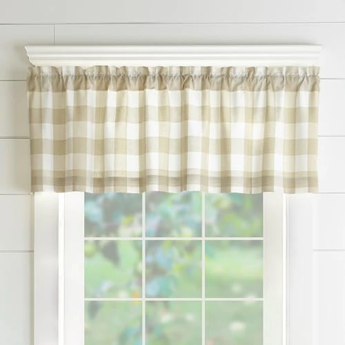 Elrene Home Fashions Farmhouse Living Buffalo-Check Valance, Bathroom or Kitchen Valance for Windows, 60" x 15" (1 Valance), Tan/White by Elrene - Used - Very Good condition - US$8.56