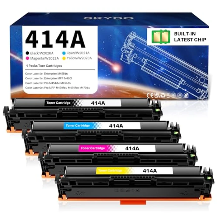 (with Chip) 414A Toner Cartridge, m454dw Toner cartridges Replacement for HP 414A 414X W2020A Work with HP Color LaserJet Pro MFP M479fdw M479fdn M454dw M454dn M480f M479 Printer Toner (B/C/Y/M) by Skydo - Used - Good condition