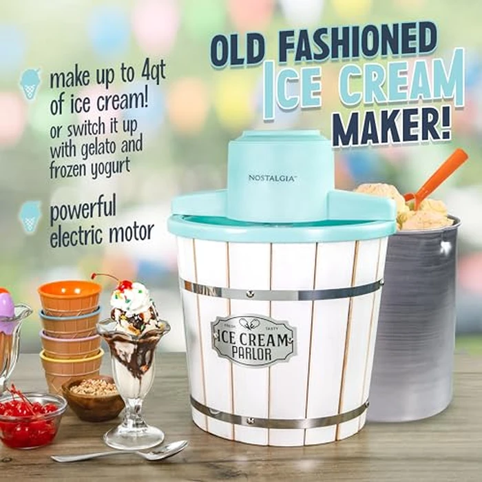 Nostalgia Electric Ice Cream Maker - Parlor Style, Old Fashioned Soft Serve Ice Cream Machine Makes Frozen Yogurt or Gelato in Minutes - Fun Kitchen Appliance - White - 4 Quart by Nostalgia - Image 2
