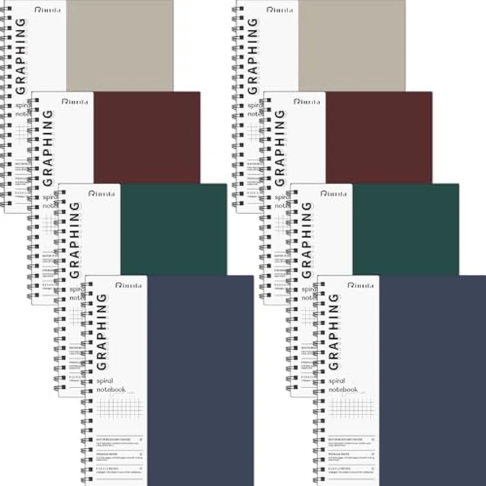 Rinrda Graph Paper Notebook Spiral Notebook 8.5" x 11"-8 Pack Grid Paper Notebook Engineering notebook 120 Pages 100 GSM Thick Graphing Paper Notebook Hardcover Journal for School (GRAPH, Mult-color) by Rinrda - Image 1