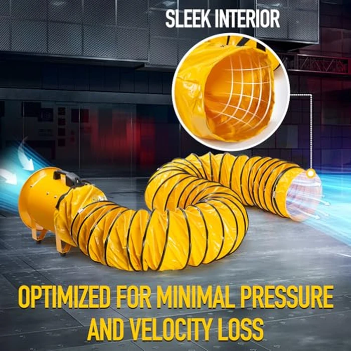 iLiving 12" Portable Duct Hose - Steel-Reinforced, Expandable 15.5 ft for Ventilation Fans, Heat-Resistant PVC w/Cinch Strap & D-Rings (Orange) by iLIVING - Image 4