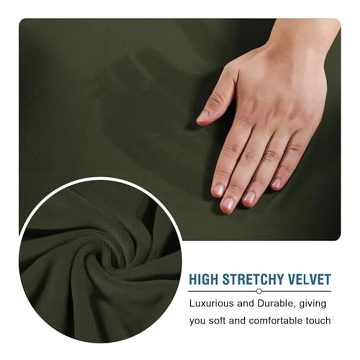 H.VERSAILTEX 2 Pieces Thick Velvet Chair Covers High Stretch Sofa Covers Furniture Protector Housse Divan Couch Cover for Pets Dogs Width Up to 49 Inch (Chair, Olive) by H.VERSAILTEX - Image 4