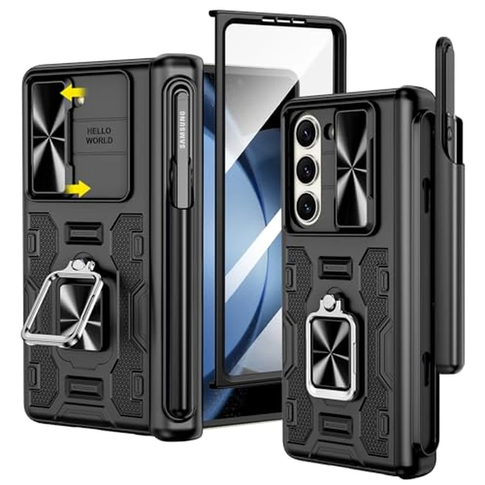 VEGO for Galaxy Z Fold 5 Case, with [S Pen Holder][Hinge Protection][360-degree Rotating Kickstand][Slide Camera Cover][Front HD Screen Protector] Protective Cover for Samsung Z Fold 5 - Black by VEGO - Used - Acceptable condition