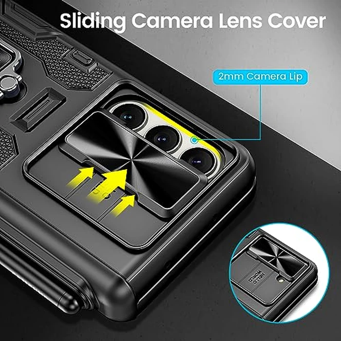 VEGO for Galaxy Z Fold 5 Case, with [S Pen Holder][Hinge Protection][360-degree Rotating Kickstand][Slide Camera Cover][Front HD Screen Protector] Protective Cover for Samsung Z Fold 5 - Black by VEGO - Image 3