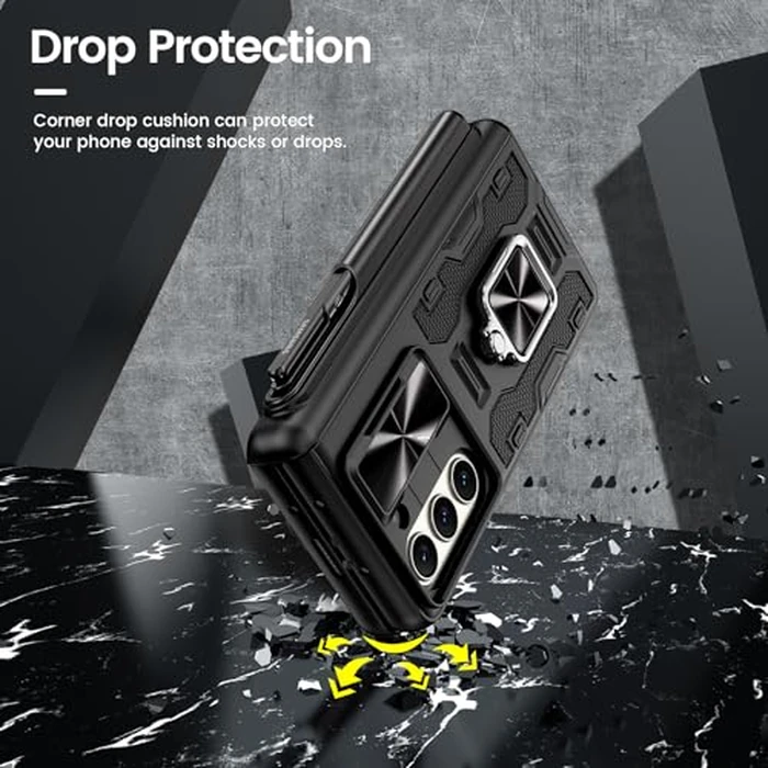 VEGO for Galaxy Z Fold 5 Case, with [S Pen Holder][Hinge Protection][360-degree Rotating Kickstand][Slide Camera Cover][Front HD Screen Protector] Protective Cover for Samsung Z Fold 5 - Black by VEGO - Image 8