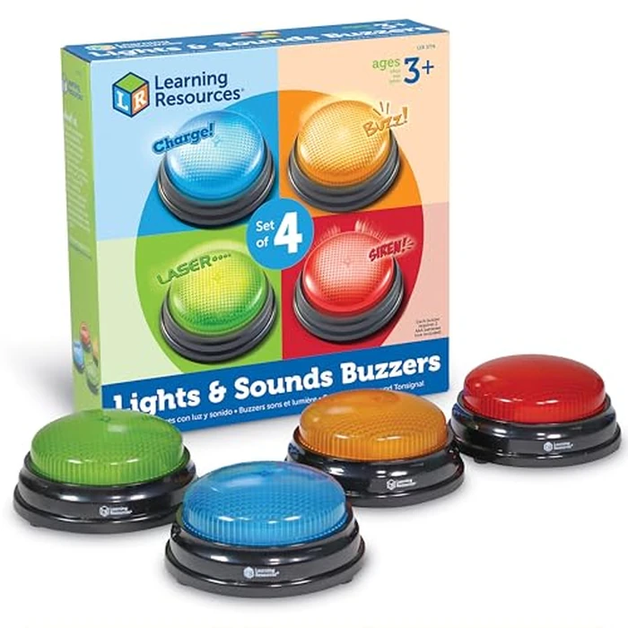 Learning Resources Lights and Sounds Buzzers - Classroom Must Haves Supplies, Kids Toys, Sound Effect Button, Family Game Shows For Trivia, Participation Tools Boys and Girls Birthday Gifts by Learning Resources - Used - Like New condition