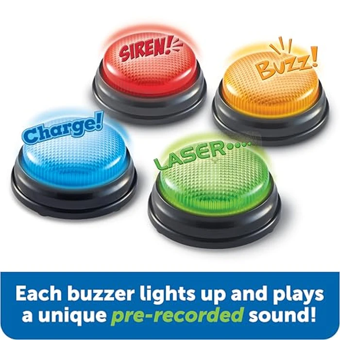 Learning Resources Lights and Sounds Buzzers - Classroom Must Haves Supplies, Kids Toys, Sound Effect Button, Family Game Shows For Trivia, Participation Tools Boys and Girls Birthday Gifts by Learning Resources - Image 2