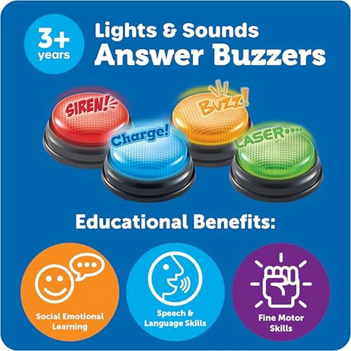 Learning Resources Lights and Sounds Buzzers - Classroom Must Haves Supplies, Kids Toys, Sound Effect Button, Family Game Shows For Trivia, Participation Tools Boys and Girls Birthday Gifts by Learning Resources - Image 6