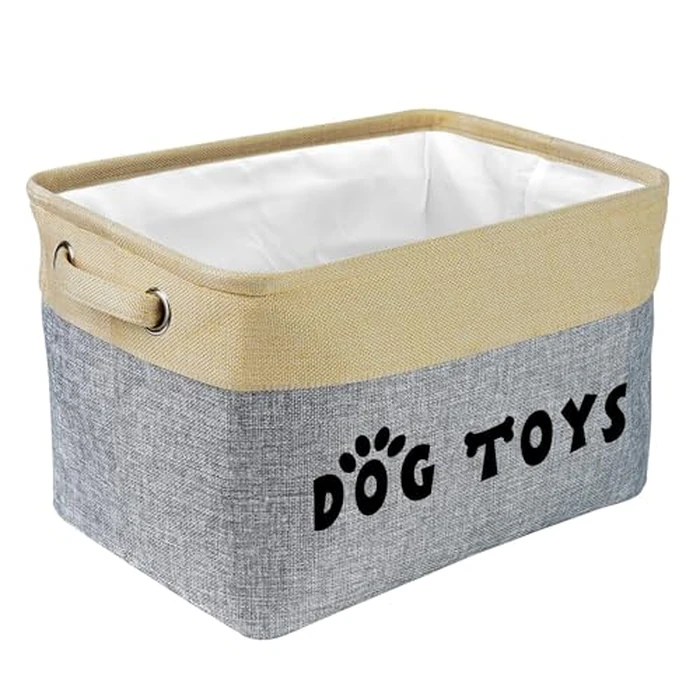 PET ARTIST Dog Toy Basket, Collapsible Dog Toy Bin Box with Comfortable Handles, Large Pet Toy Storage Basket Organizer for Accessories, Toys,Coat & Clothing,Blanket Leash (Gray, M:15"x11"x9") by PET ARTIST - Image 1