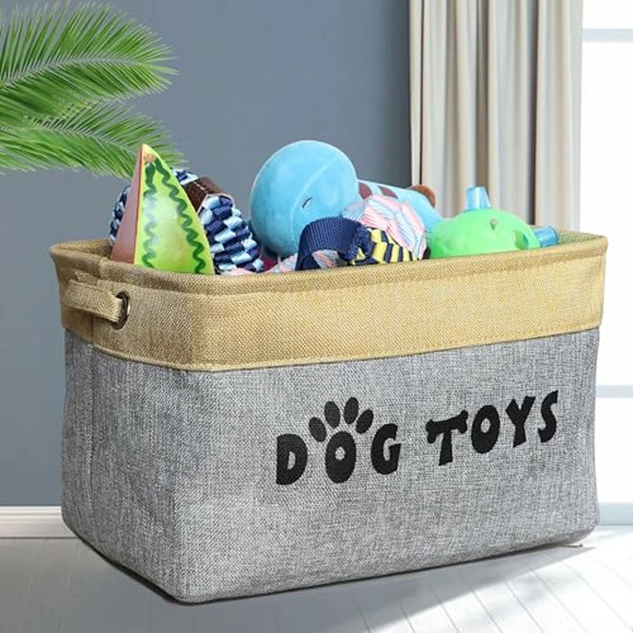 PET ARTIST Dog Toy Basket, Collapsible Dog Toy Bin Box with Comfortable Handles, Large Pet Toy Storage Basket Organizer for Accessories, Toys,Coat & Clothing,Blanket Leash (Gray, M:15"x11"x9") by PET ARTIST - Image 2